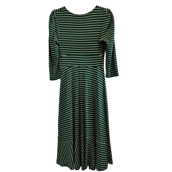 MAEVE ANTHROPOLOGIE Dress Green Beige Striped Ribbed Knit Stretch Midi Sz S 🤍 - Picture 4 of 7